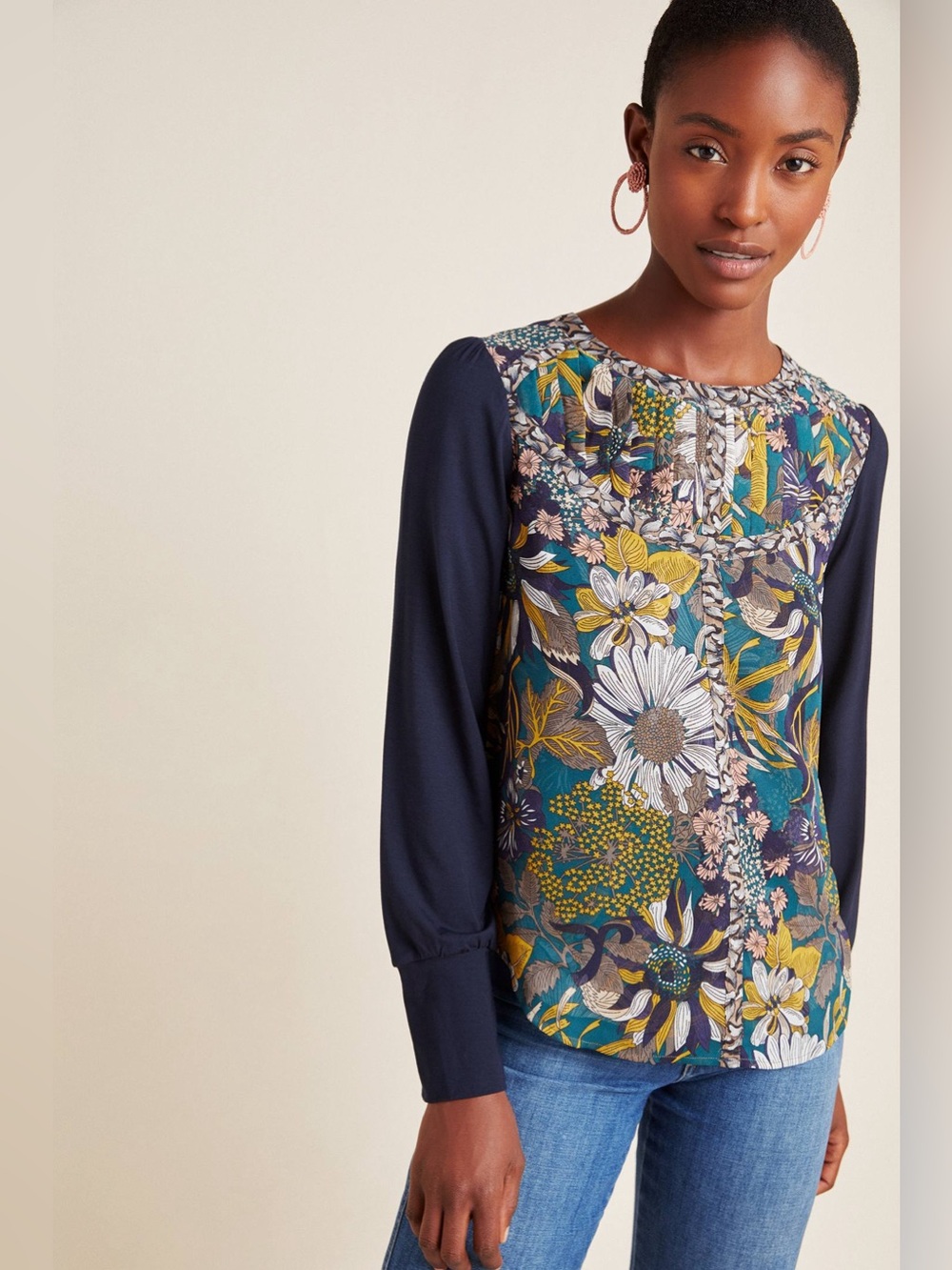 TINY Anthropologie Wesley Floral Print blouse - Navy medium